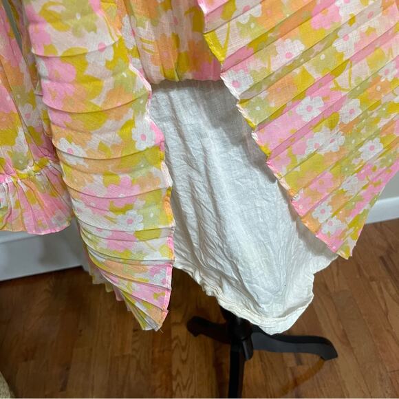 Vintage60s Mod Flower Child Long Sleeve Pleated Mini Dress Rare Size 6/8 - Picture 7 of 12